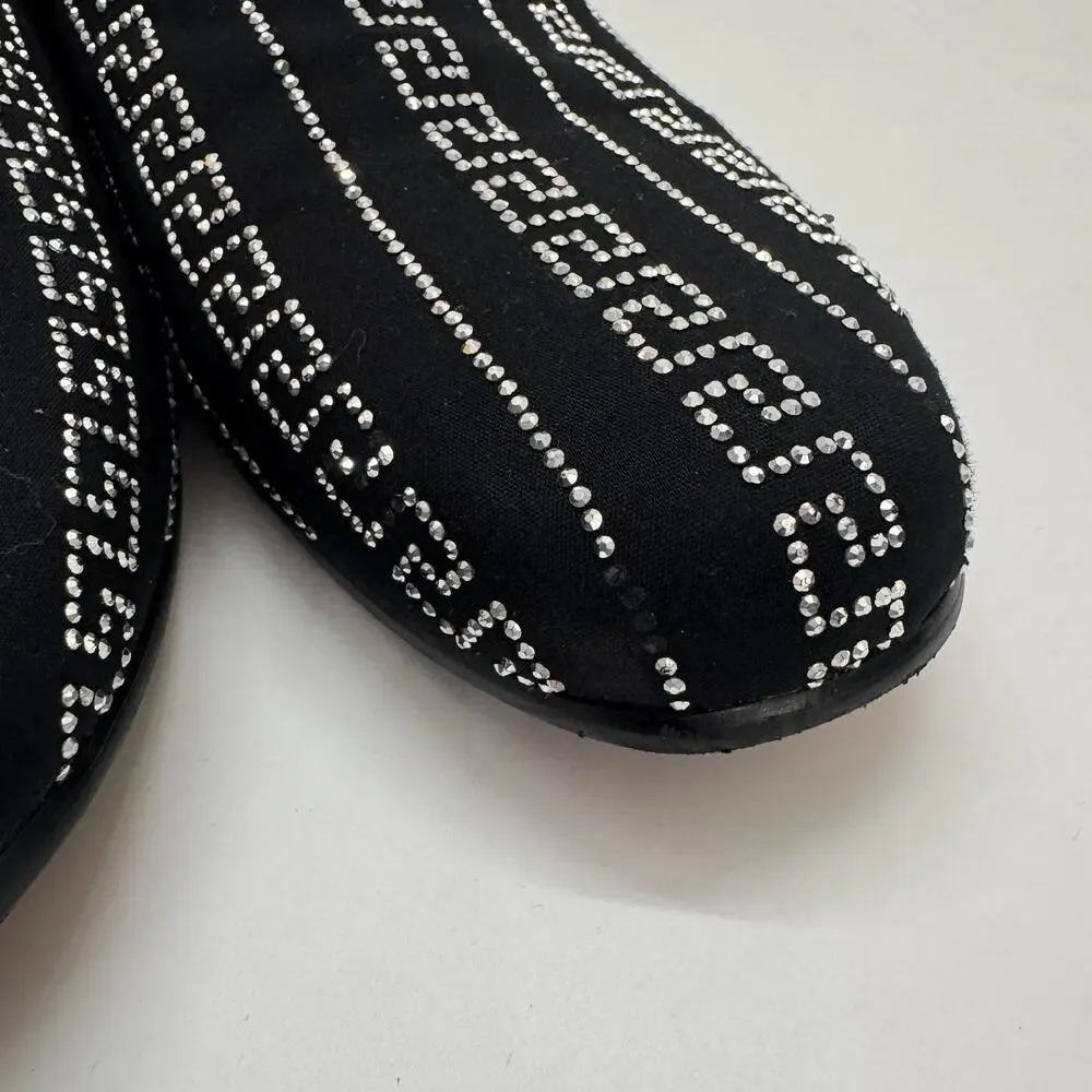 Barabas Men's Sz 8 Rhinestone Greek Key Pattern Slip On Loafers Black Silver